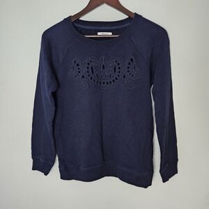 Madewell Sweatshirt Crewneck Embroidered Cutout Navy Blue Casual Neutral Comfy